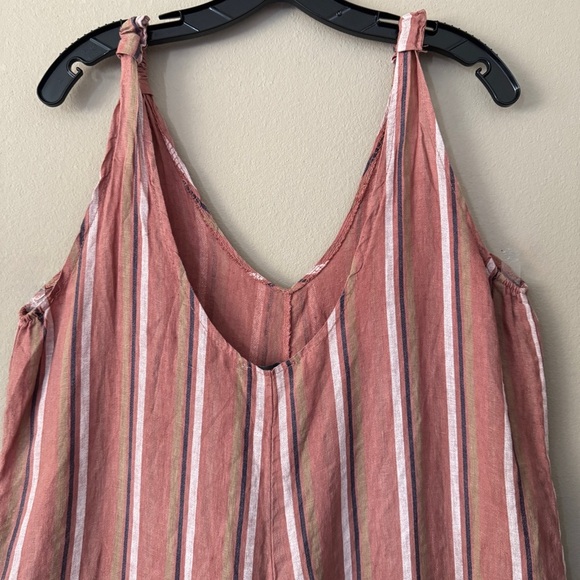 100% Lin Blanc Linen Striped Sleeveless Wide-Leg Palazzo Jumpsuit 36/US6 - Picture 8 of 8